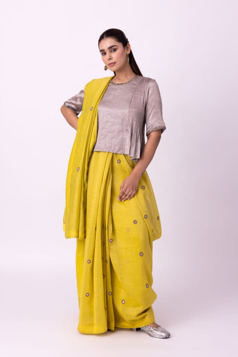 Iraaya Saree chanderi weave saree by Shades of India in yellow for women in Singapore