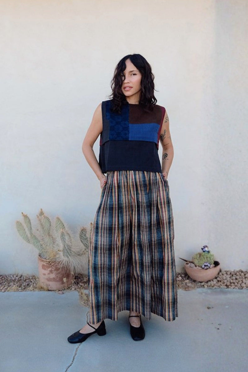 Oxford Skirt-Retro Checkered handwoven cotton skirt by World of Crow in multi-color for women in Singapore
