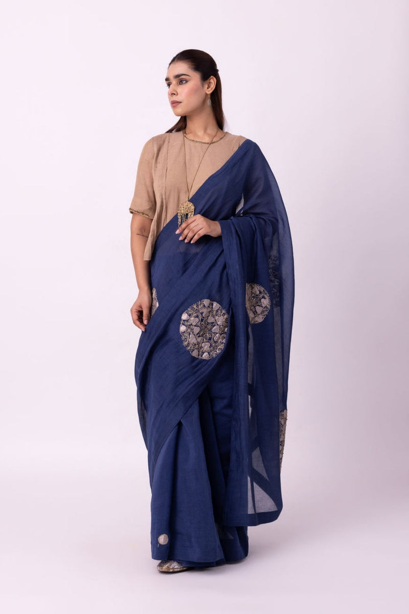 Taara Saree chanderi weave saree by Shades of India in indigo for women in Singapore
