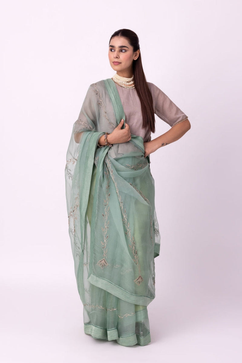 Nooriyat Saree silk organza saree by Shades of India in sea green for women in Singapore
