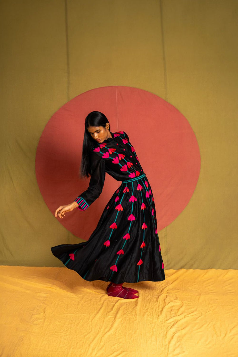 Kamali Shirt-Black and Multicolour chanderi top/shirt by Ka-Sha in multicolor for women in Singapore