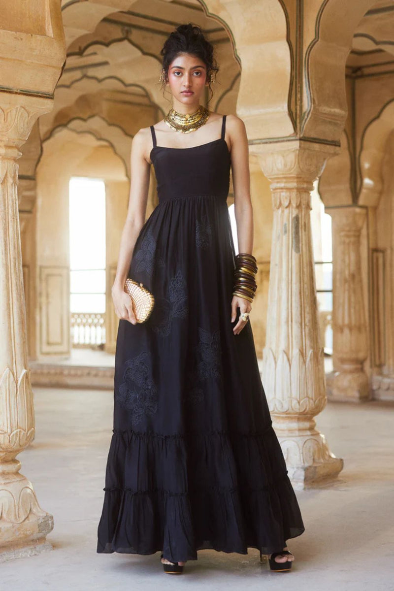 PH-2305 Maxi-Black organza by Paulmi & Harsh in black color for women in Singapore