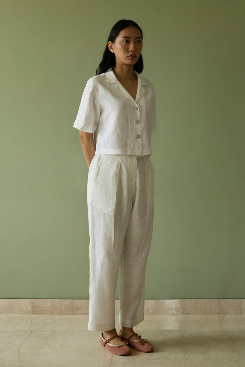 Tala Forever Linen Pants- Ivory linen by Manan in ivory color for women in Singapore