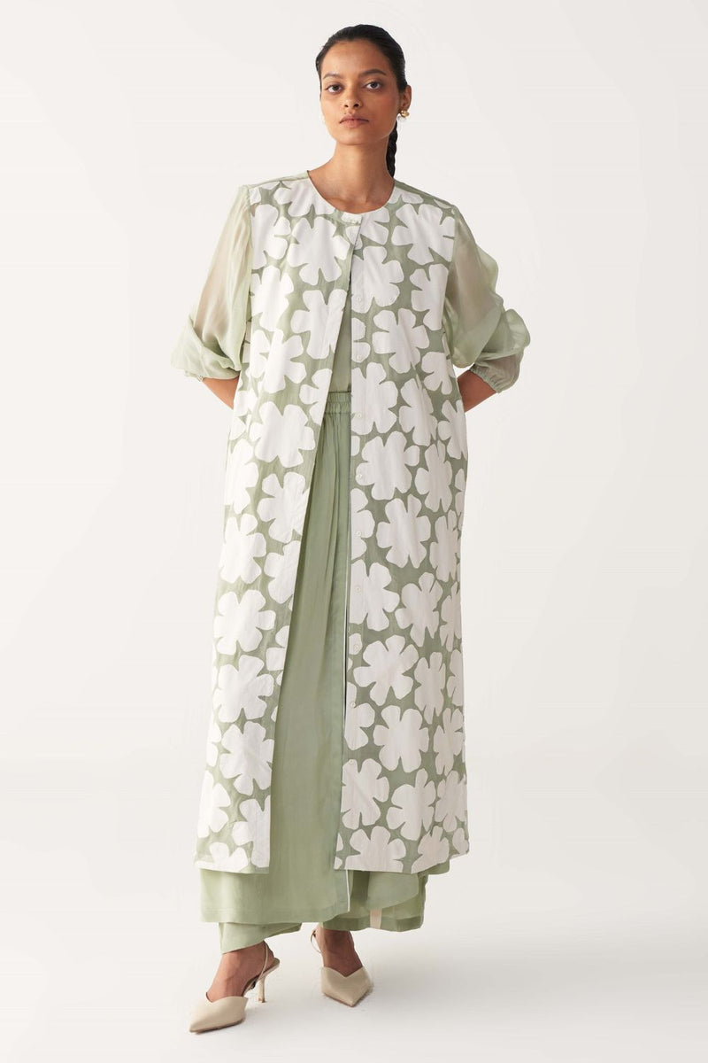 FLORAL BACK YOKE JACKET-MINT organza by THREE in mint color for women in Singapore