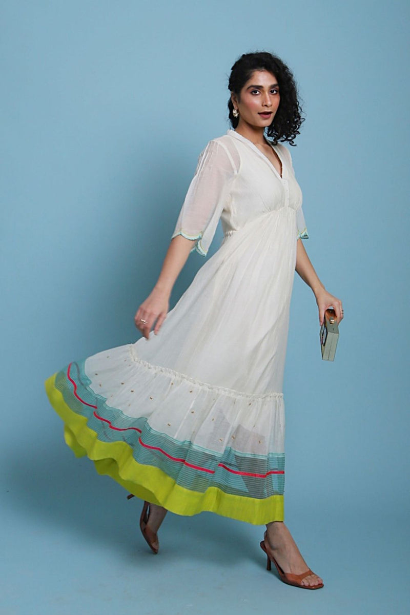 Life In Pink Chanderi Tiered Dress chanderi by Rajiramniq in ivory color for women in Singapore