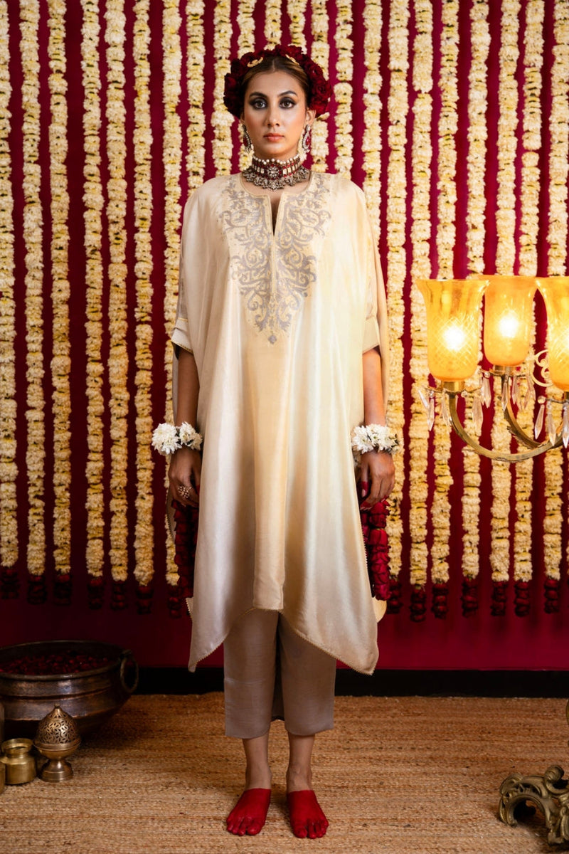 3D Shaded Silk Pastel Tunic & Pant Set-Lemon silk kurta/kurta set by Sabo by Sabina in yellow for women in Singapore