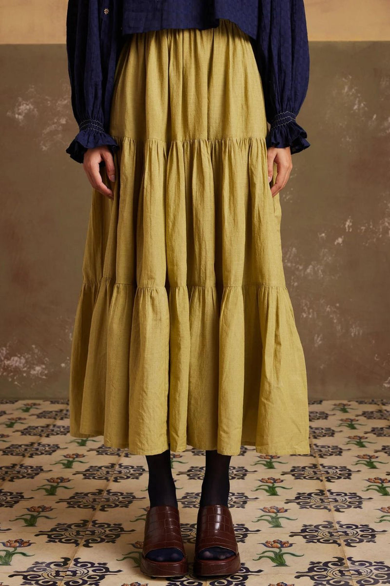 Tier Skirt-Lime green cotton by CORD for women in Singapore