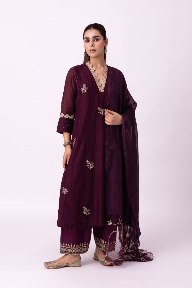 Jogi Dupatta chanderi weave dupatta by Shades of India in wine for women in Singapore