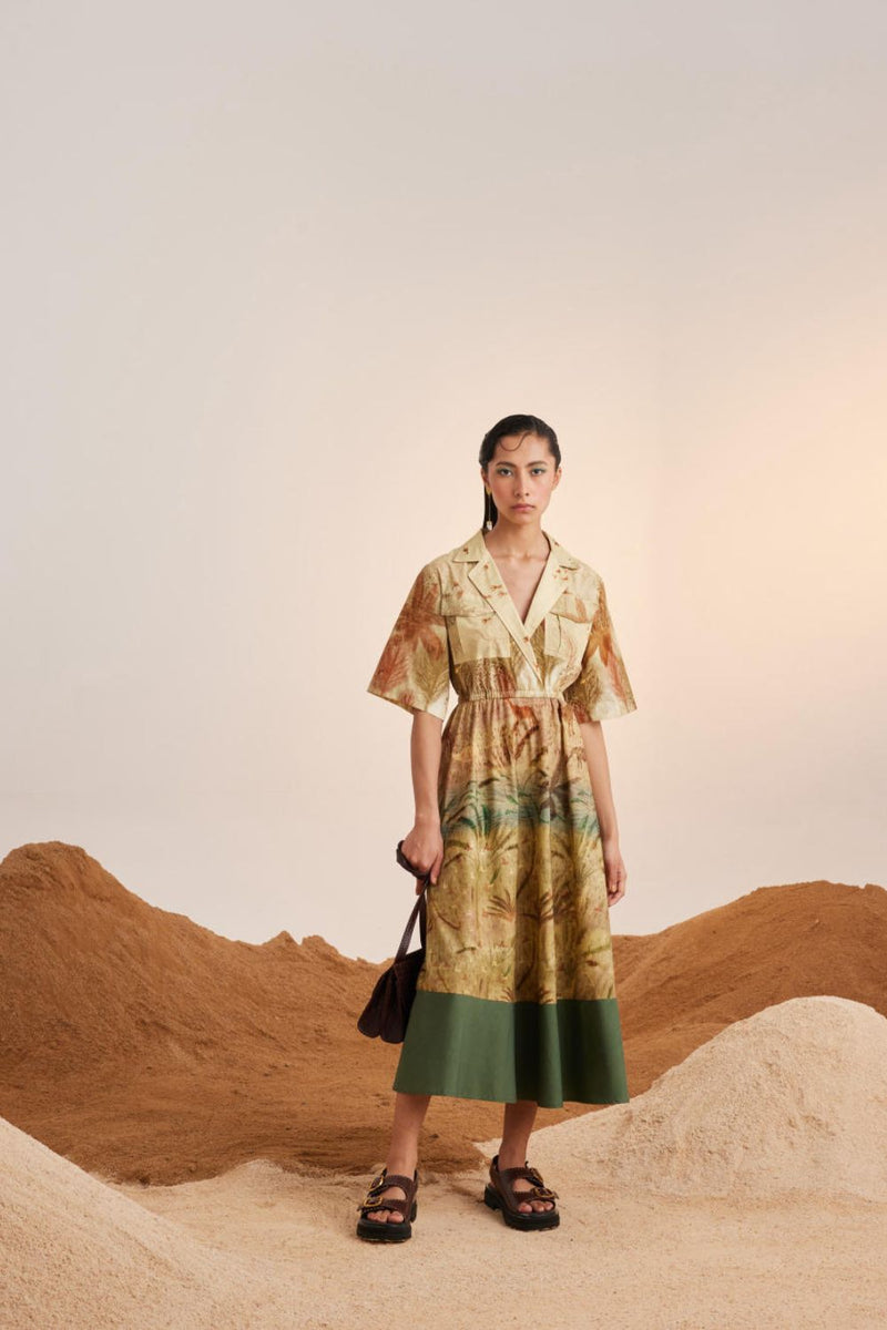 Print Blocked Dress-Woods cotton Dress by CORD for women in Singapore