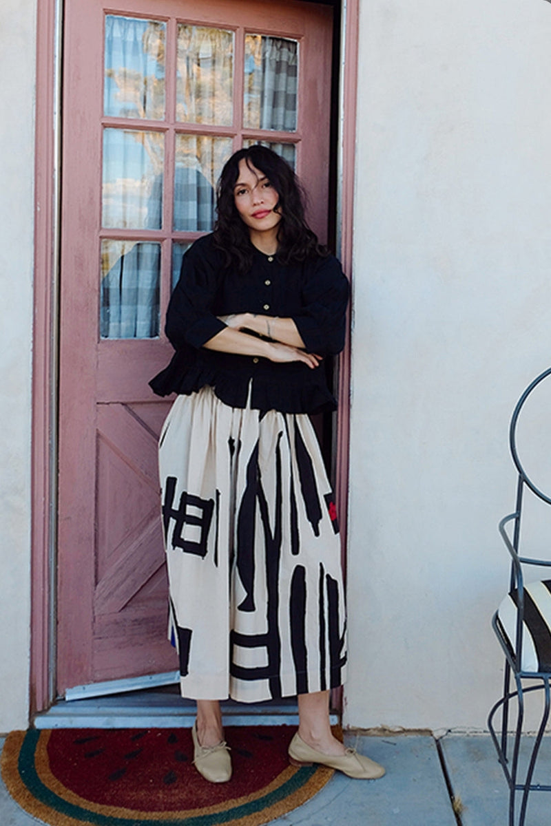 The Scarlet Frill Top-Black fine muslin top/shirt by World of Crow in black for women in Singapore