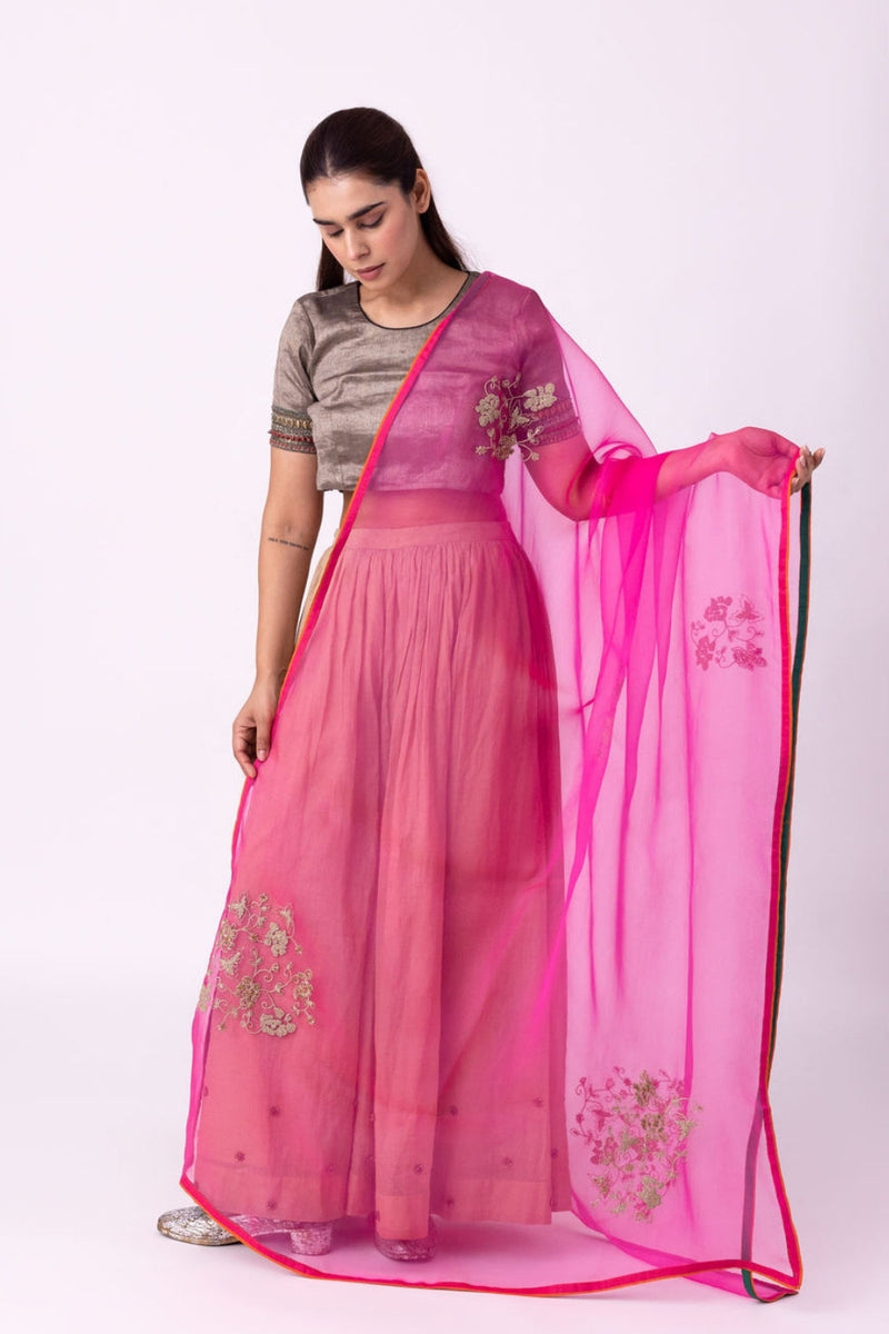 Baano Dupatta organza dupatta by Shades of India in rani pink for women in Singapore