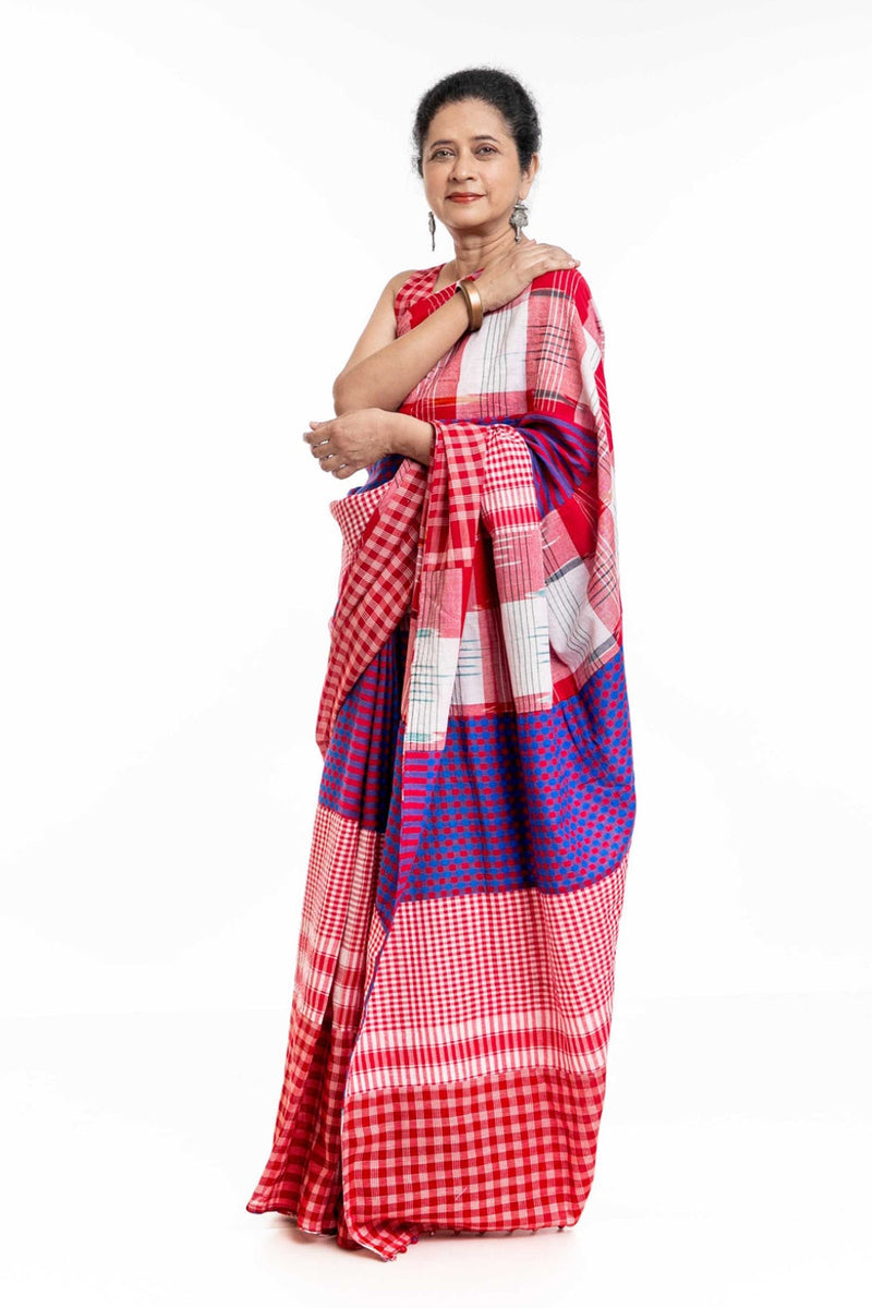 Fallen Hibiscus Saree gamcha saree by 145 East in white, red, purple for women in Singapore