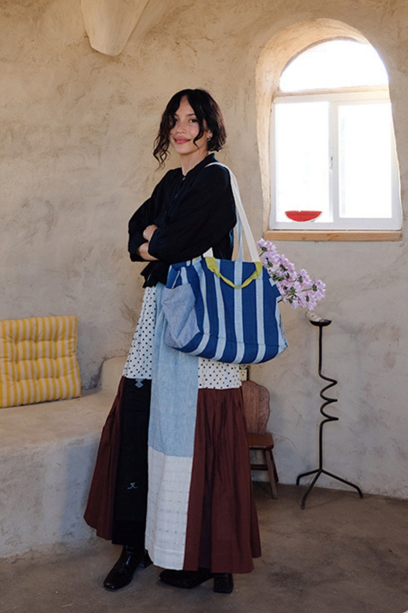 The Boat Tote-Indigo Stripe