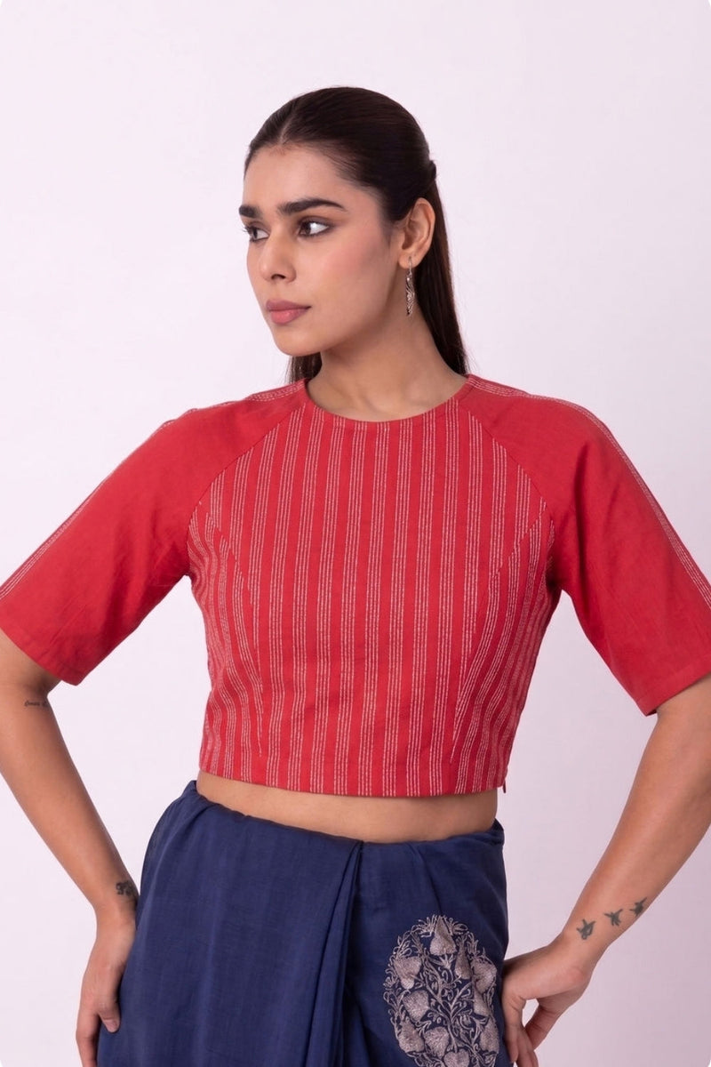 Neesa Blouse chanderi weave blouse by Shades of India in red for women in Singapore