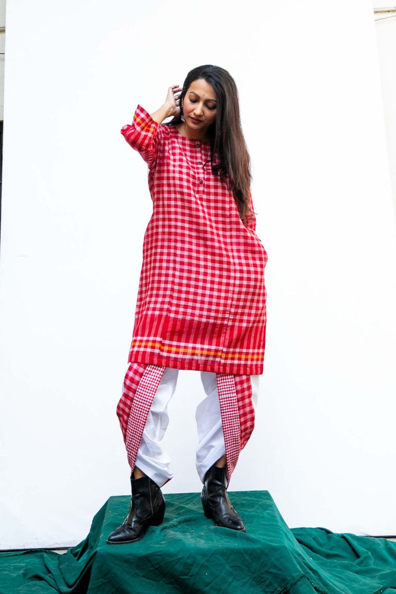 Nomadic Grace Set cotton,gamcha co-ord set by 145 East in red, white for women in Singapore