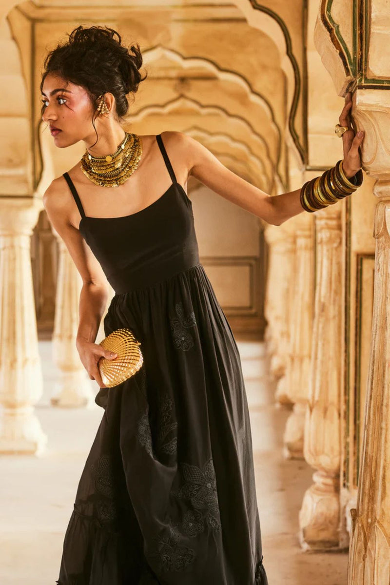 PH-2305 Maxi-Black organza by Paulmi & Harsh in black color for women in Singapore