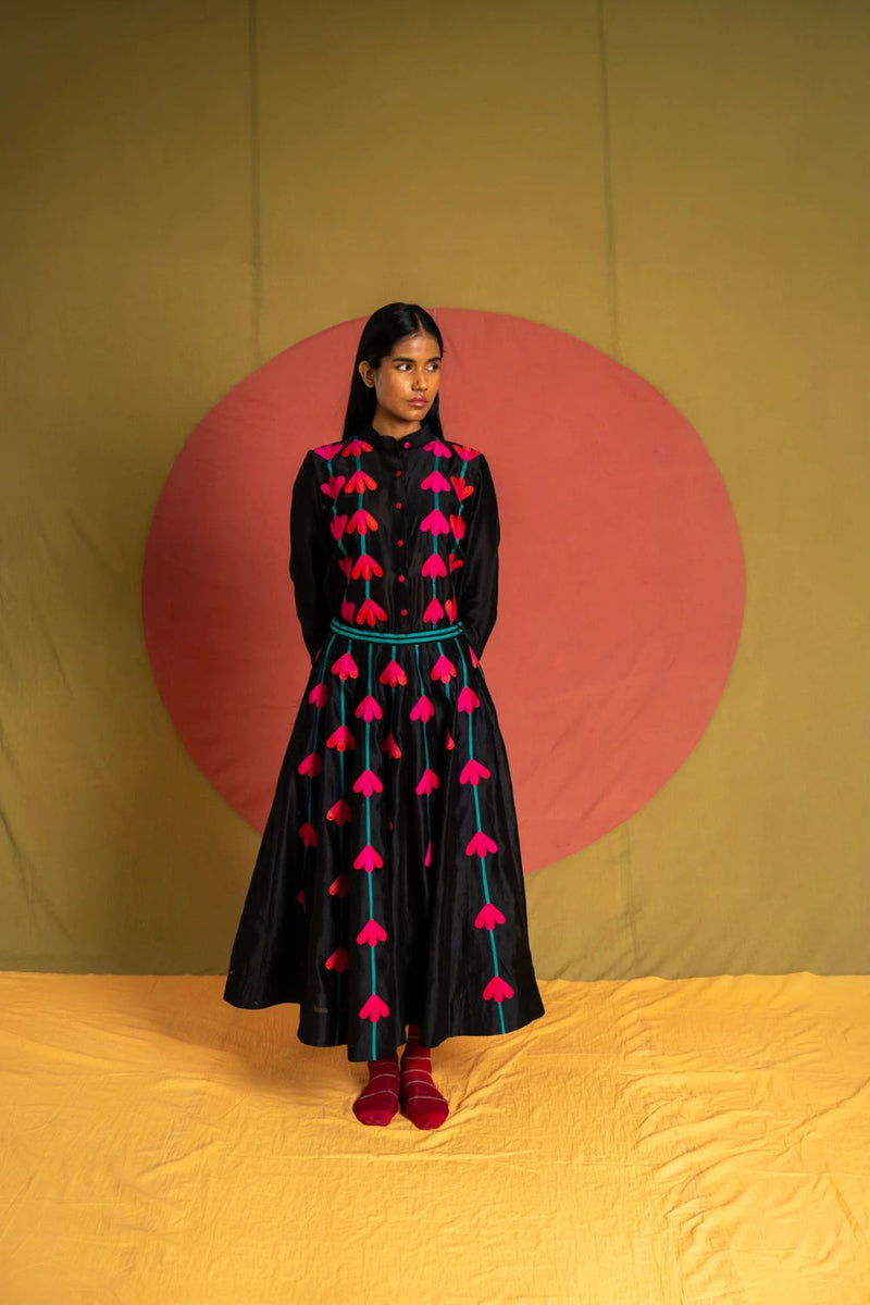Kamali Shirt-Black and Multicolour chanderi top/shirt by Ka-Sha in multicolor for women in Singapore