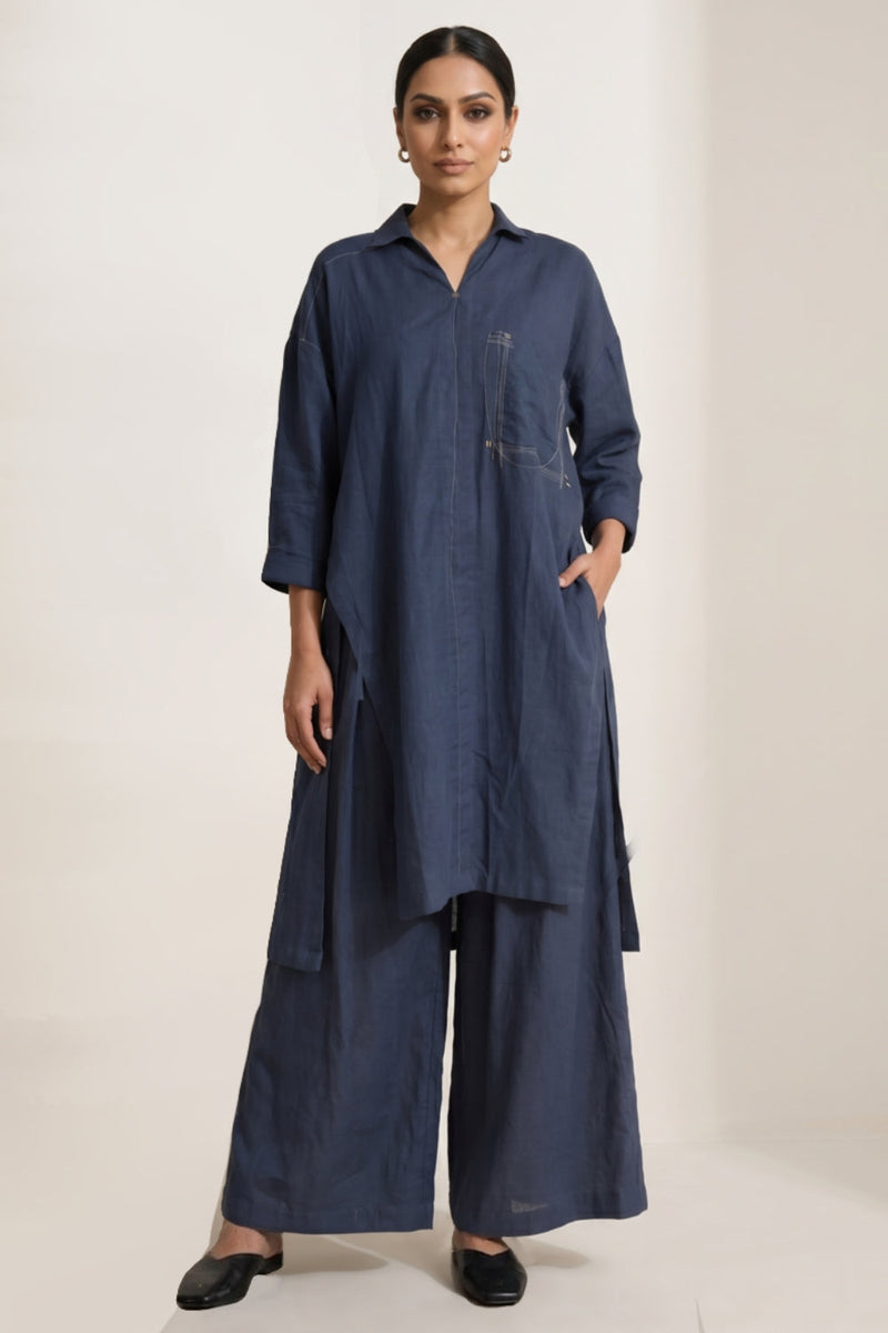 Blake Muted Indigo Tunic hemploop, lyocell tunics/kaftan by Doodlage in indigo for women in Singapore