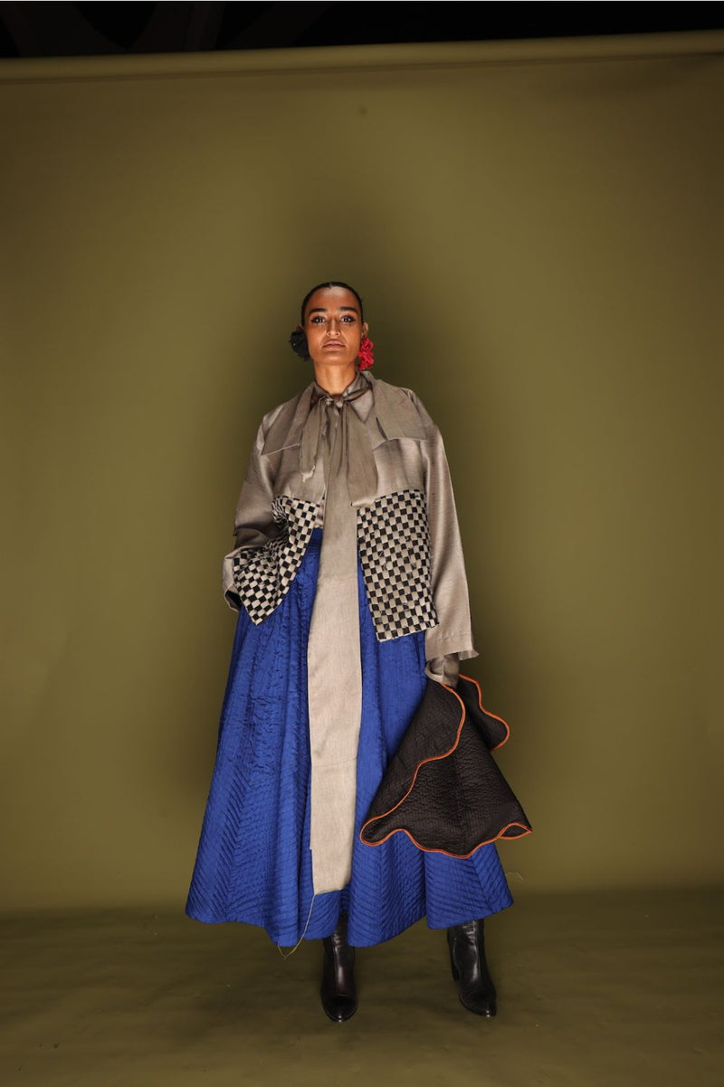 Loom Skirt-Blue mysore silk skirts by Stoique in blue for women in Singapore