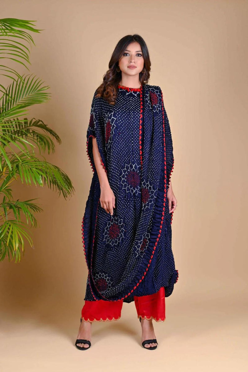 DRAPE DRESS - VALLEY OF FLOWERS-INDIGO BLUE silk by Dyelogue in blue color for women in Singapore