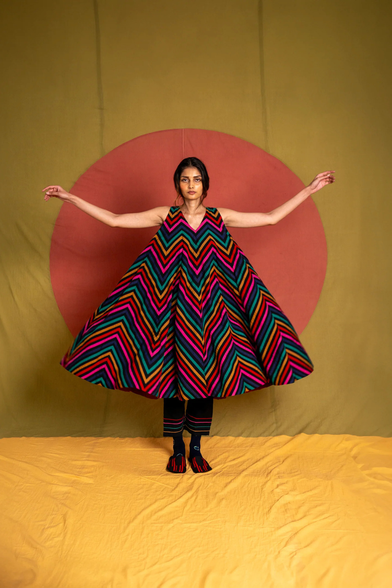 Plum Rangoli Dress-Multicolour cotton dress by Ka-Sha in multicolor for women in Singapore