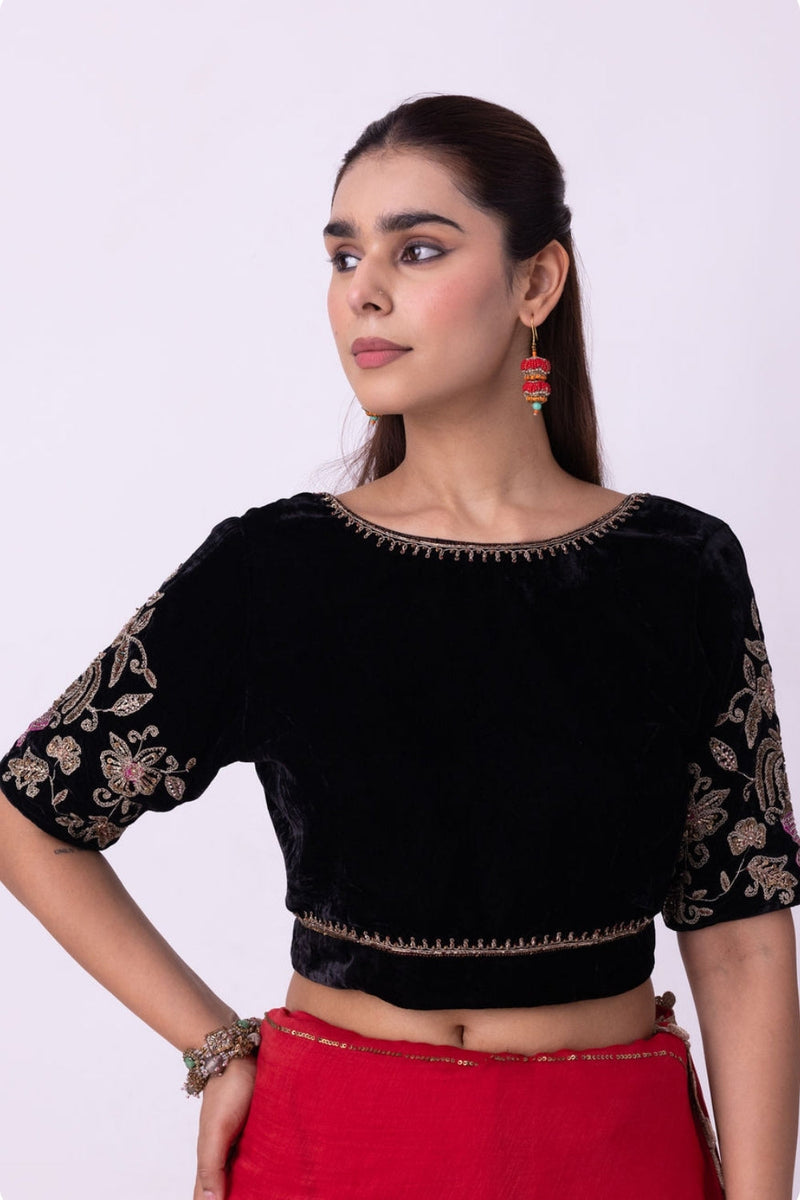 Inayat Blouse silk velvet blouse by Shades of India in black for women in Singapore