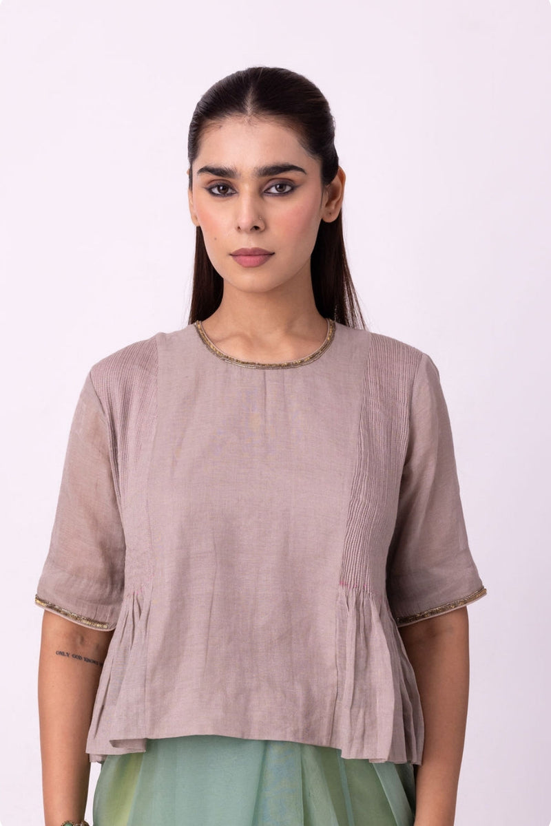 Moonlight Blouse-Silver tissue blouse by Shades of India in grey for women in Singapore