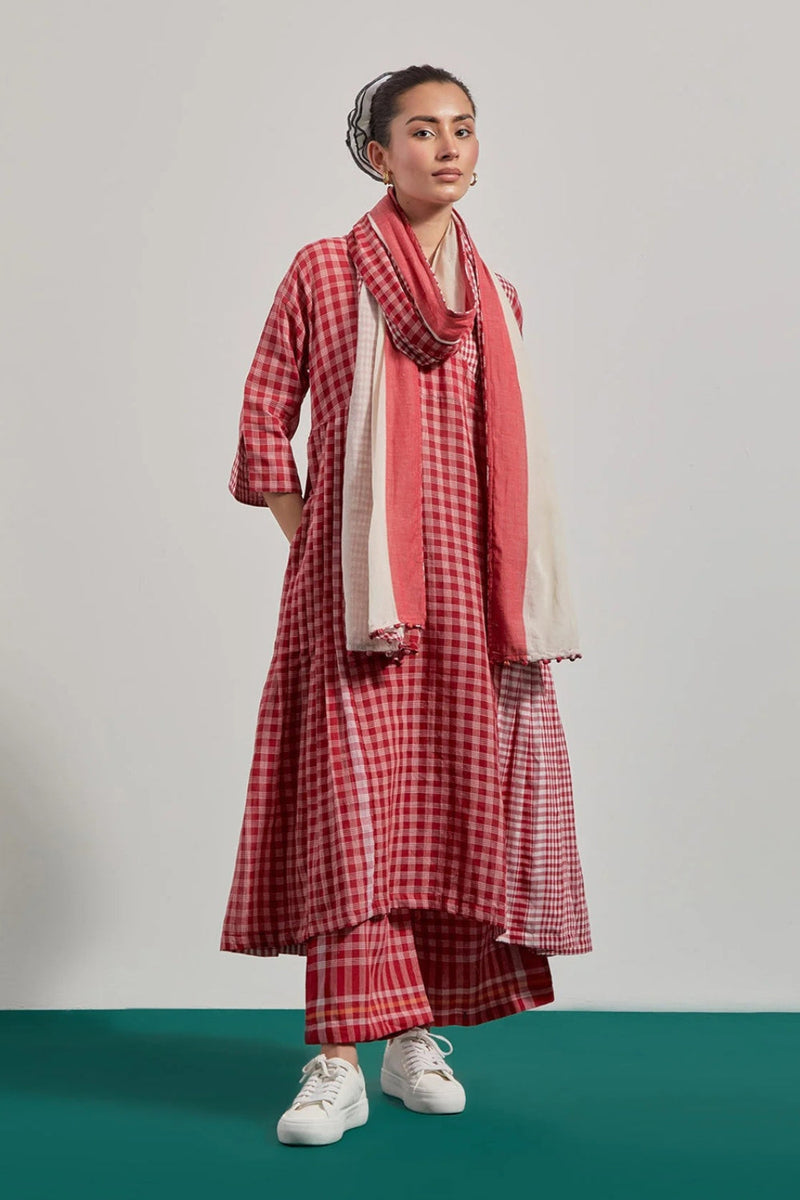Red Overlap Pleated Set gamcha co-ord set by 145 East in red for women in Singapore