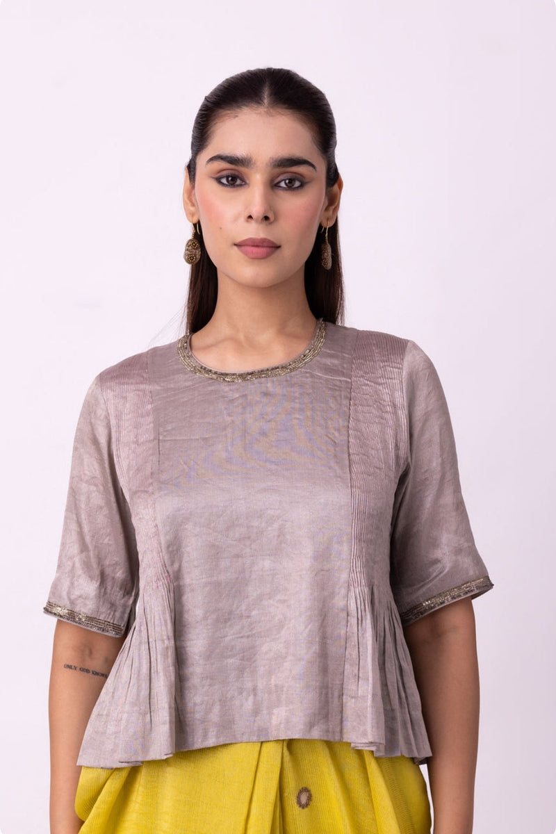 Aksa Blouse tissue blouse by Shades of India in grey for women in Singapore