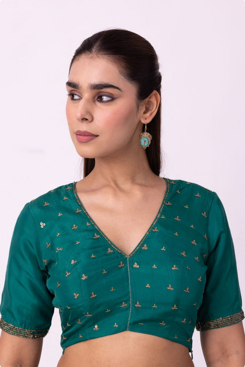 Maira Blouse silk blouse by Shades of India in green for women in Singapore