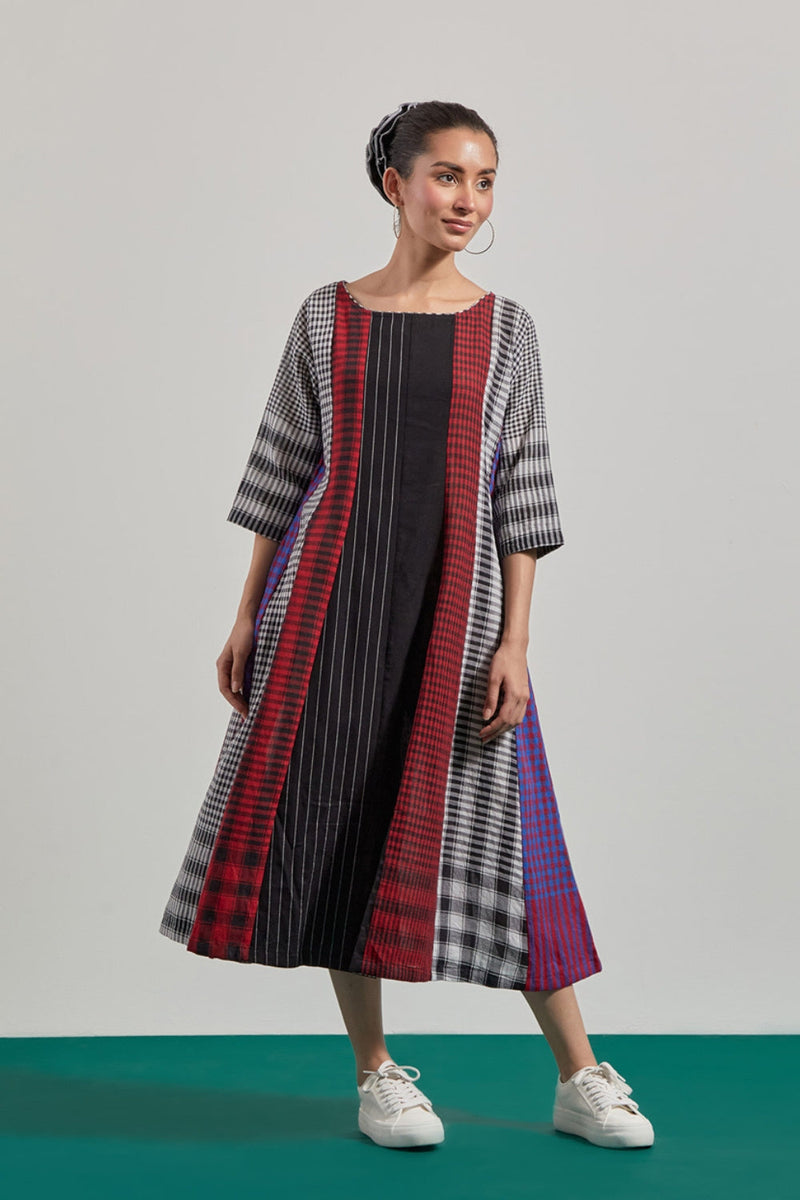 Ruella 16 Panelled Dress gamcha dress by 145 East in black ,maroon for women in Singapore