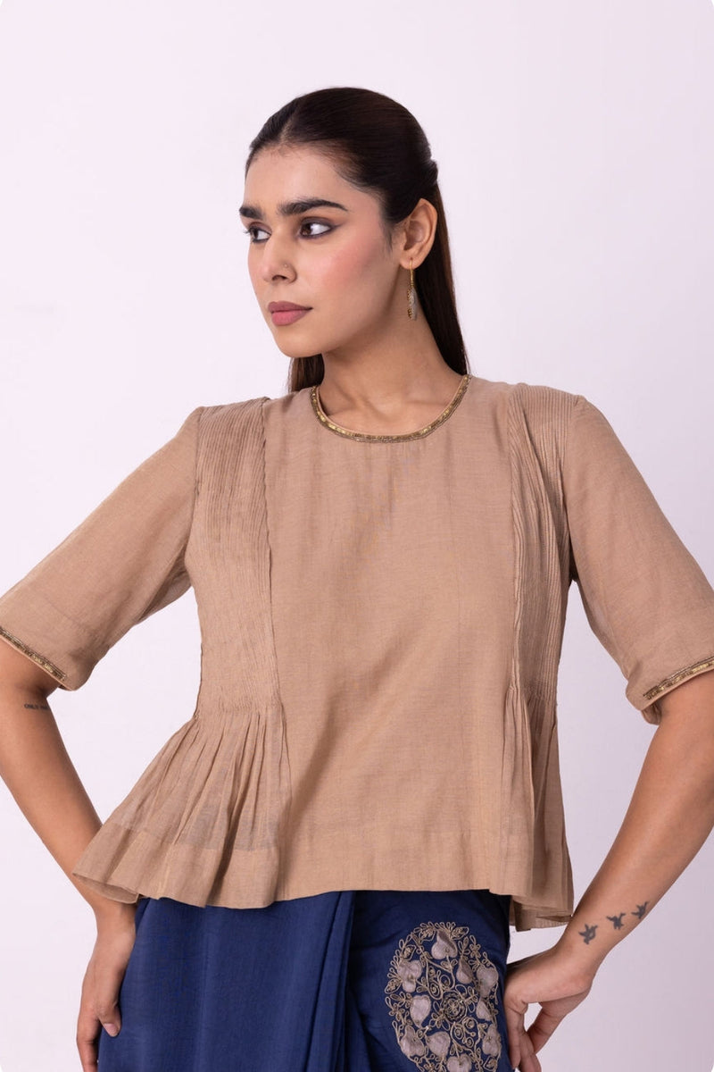 Moonlight Blouse-Gold tissue blouse by Shades of India in yellow for women in Singapore