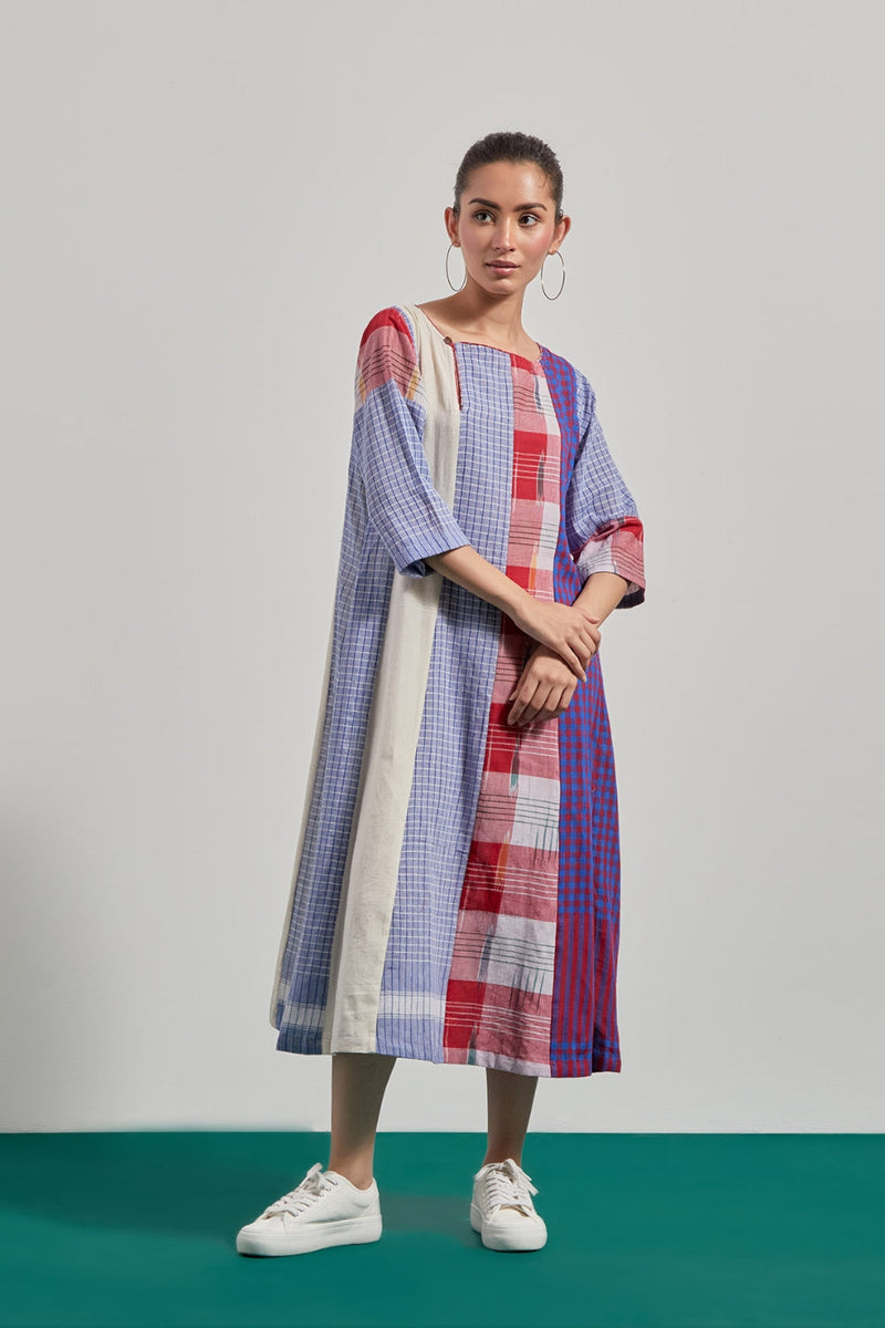 Skylark Dress gamcha dress by 145 East in blue, purple, red for women in Singapore