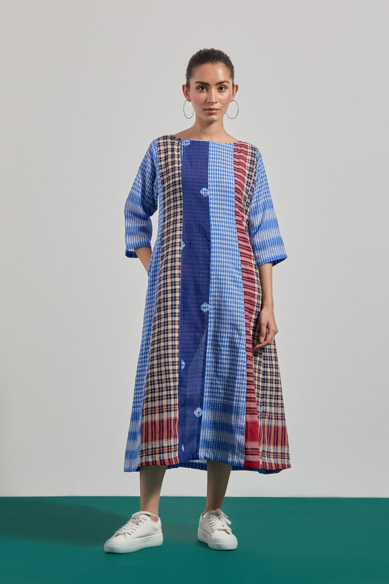 The Sarus Dress gamcha dress by 145 East in blue for women in Singapore