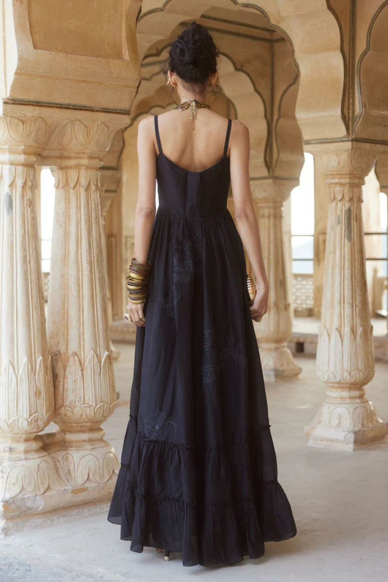 PH-2305 Maxi-Black organza by Paulmi & Harsh in black color for women in Singapore