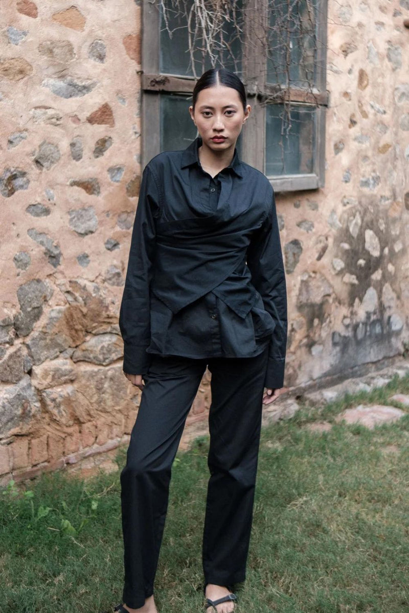 Sandra Straight Pants-Black cotton by The Terra Tribe in black color for women in Singapore