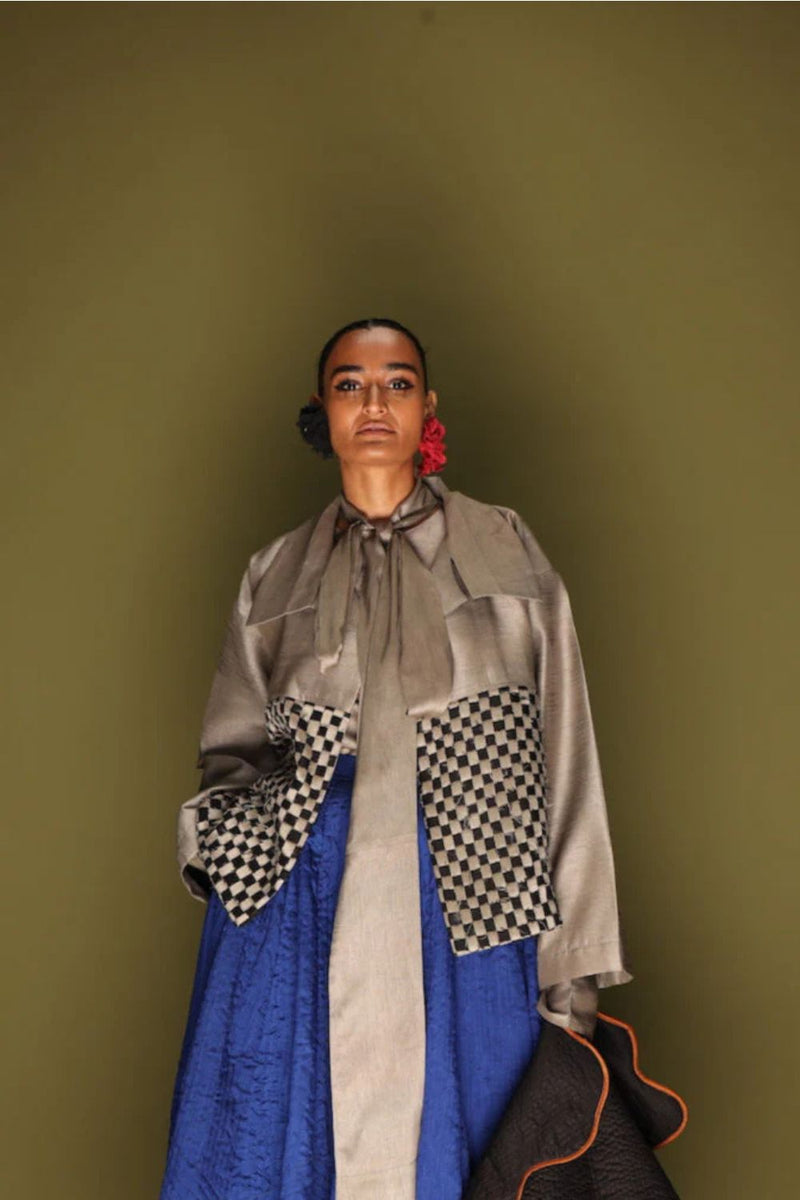 Drift Overlay-Grey + Black mysore silk jackets and overlays by Stoique in grey, black for women in Singapore