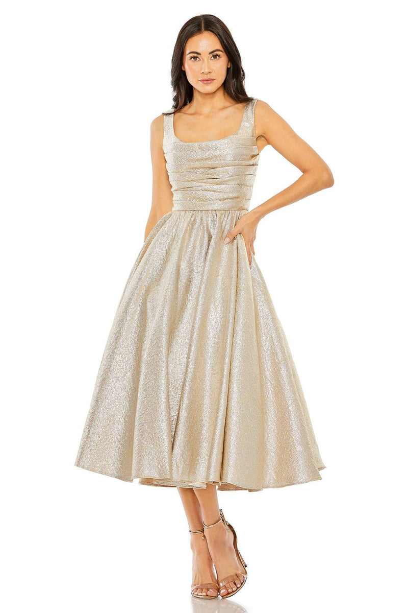 MD-68350 Shimmer Middi Dress-Gold by Mac Duggal in gold color for women in Singapore