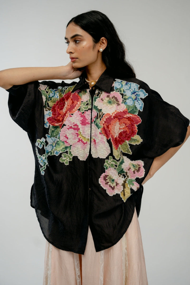 Keepsake Shirt mulberry silk top/shirt by Ode to Odd in black for women in Singapore