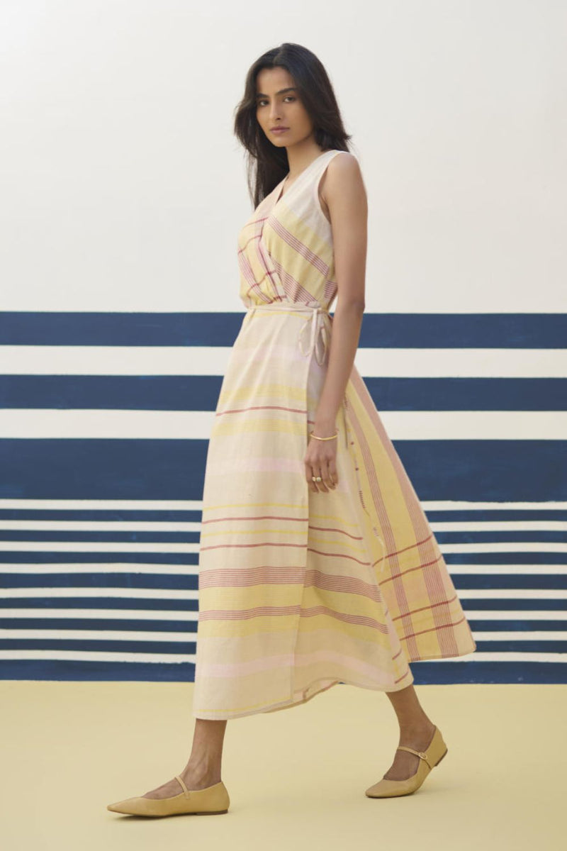 Ava Check Linen Wrap Dress
- Sand linen by Manan in natural color for women in Singapore