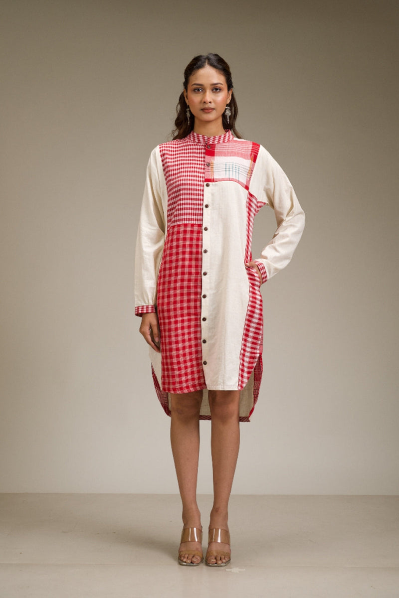 Kiran Dress cotton,gamcha dress by 145 East in red, white for women in Singapore