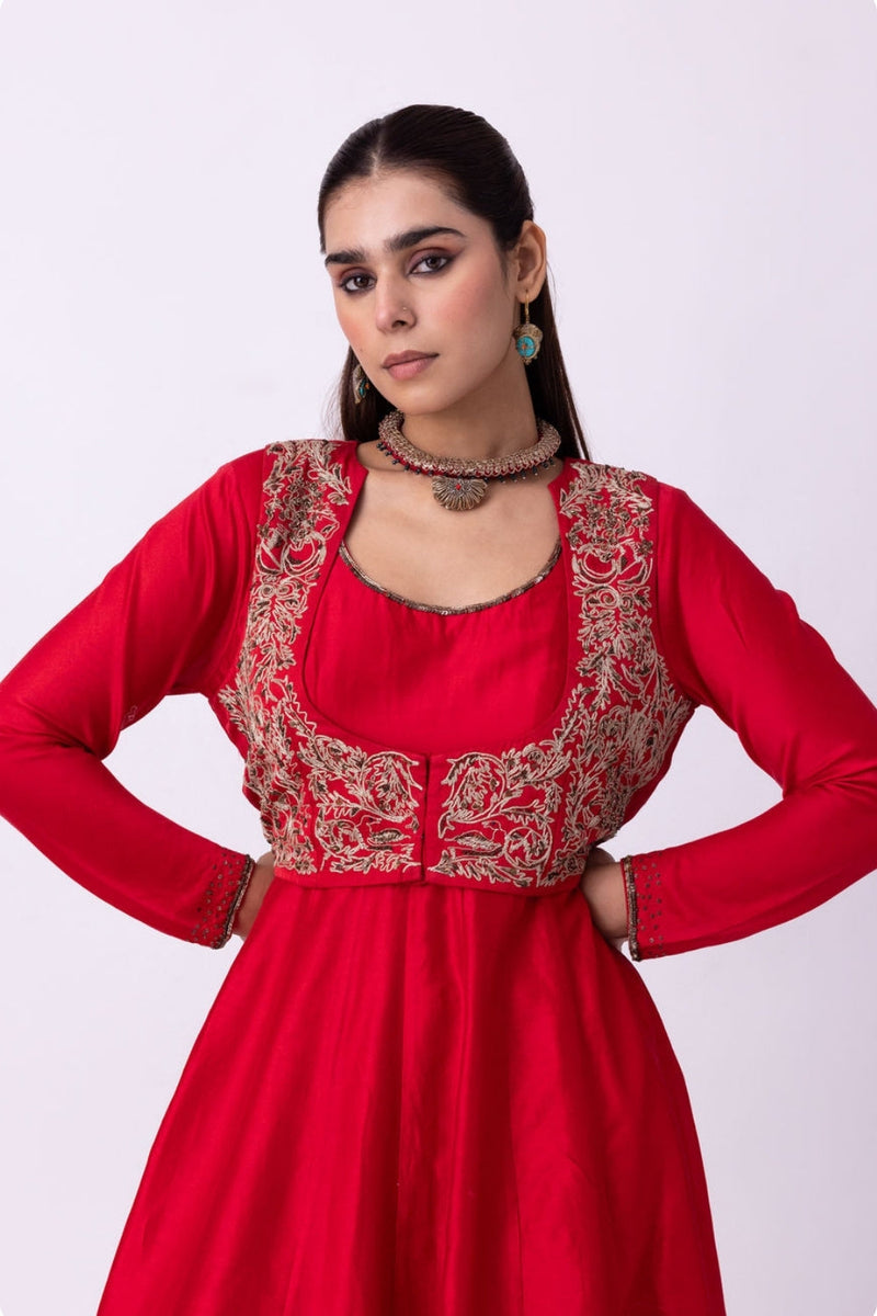 Kamya Jacket linen blend indo-western by Shades of India in red for women in Singapore