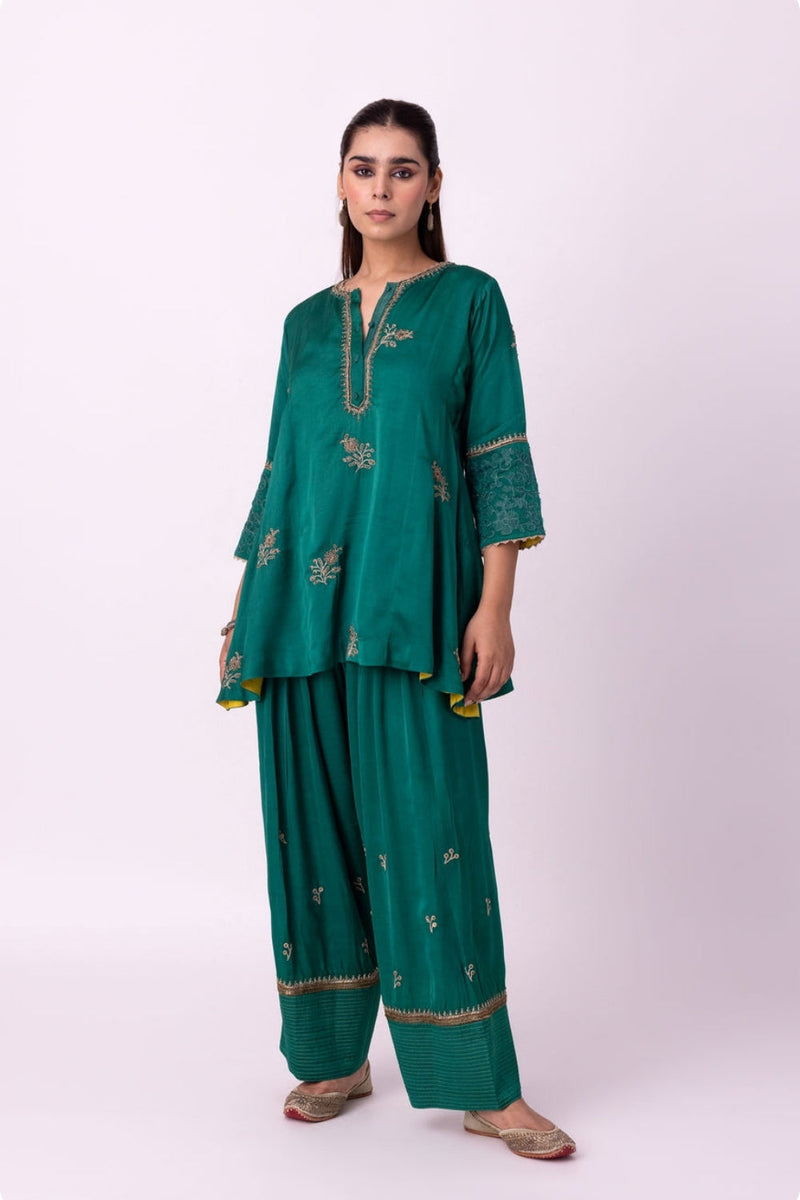 Reejh Short Kurta linen blend kurta/kurta set by Shades of India in green for women in Singapore