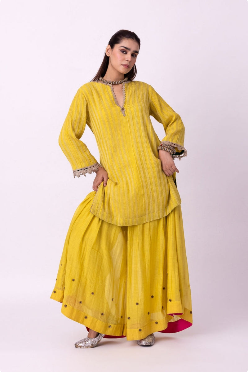 Calico Kurti chanderi kurta/kurta set by Shades of India in yellow for women in Singapore