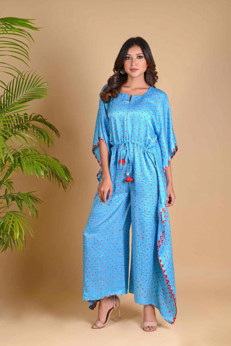 JUMPSUIT-SKY BLUE silk by Dyelogue in blue color for women in Singapore