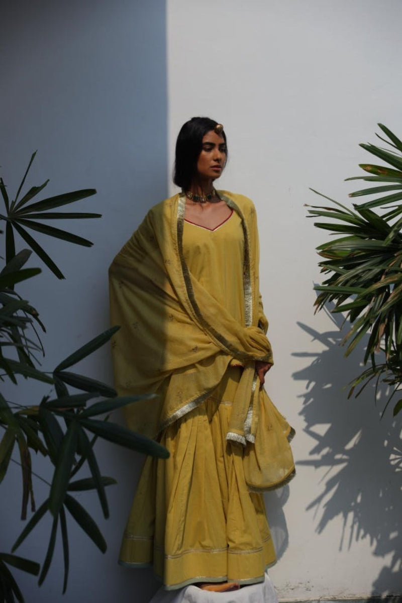 Afreen sharara set cotton Kurta/Kurta Sets by Khara Kapas in yellow for women in Singapore