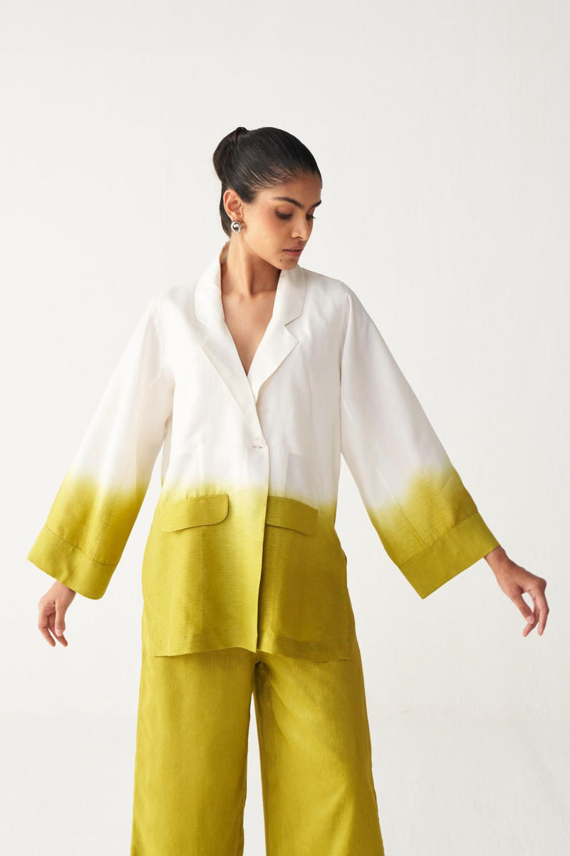 DIP DYE JACKET-LIME silk by THREE for women in Singapore