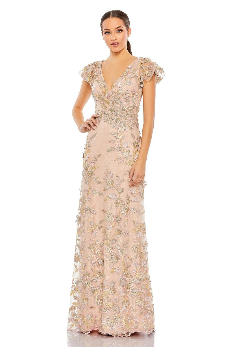 MD-68192 Embroidered Long Dress-Peach by Mac Duggal in peach color for women in Singapore