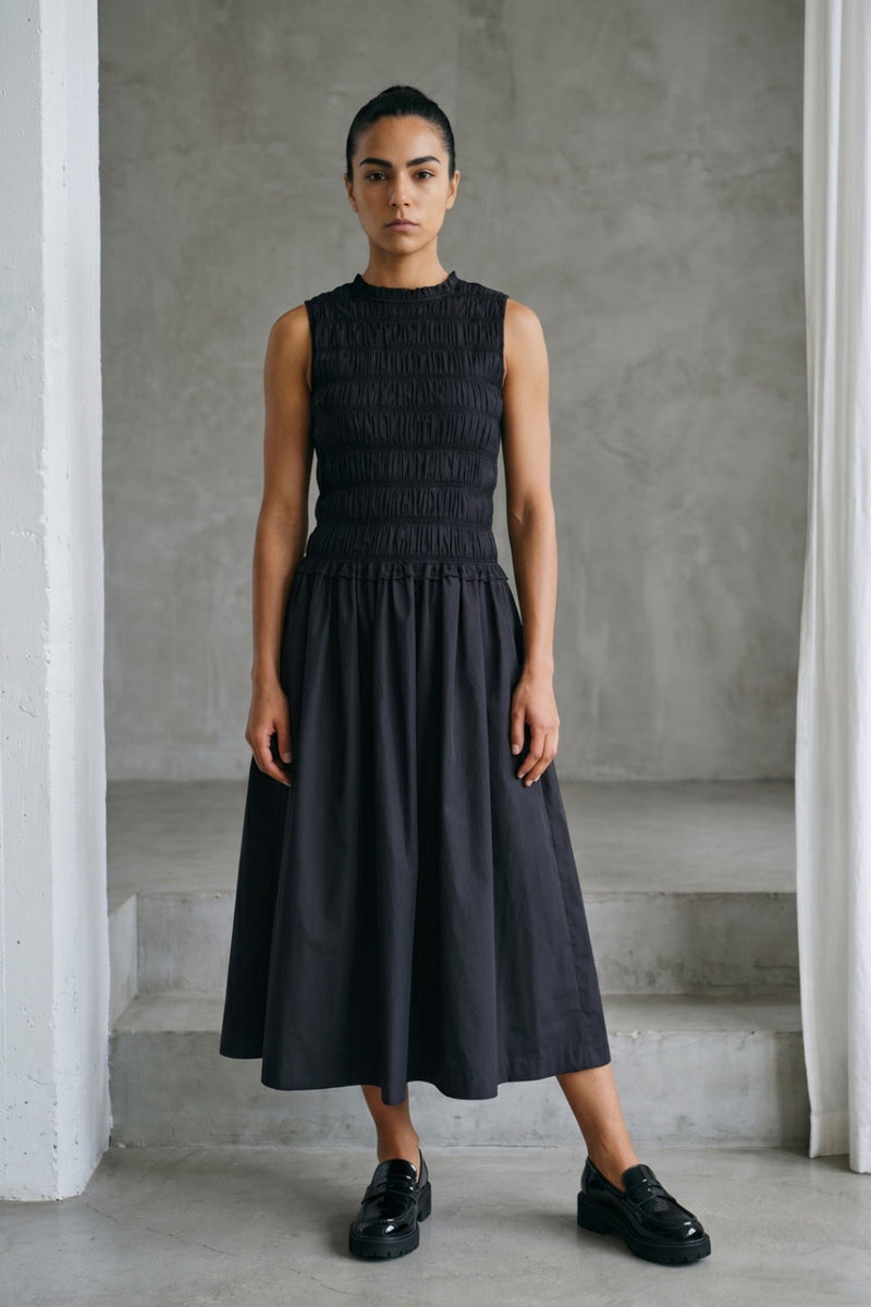 Midsummer Black Dress poplin dress by Doodlage in black for women in Singapore