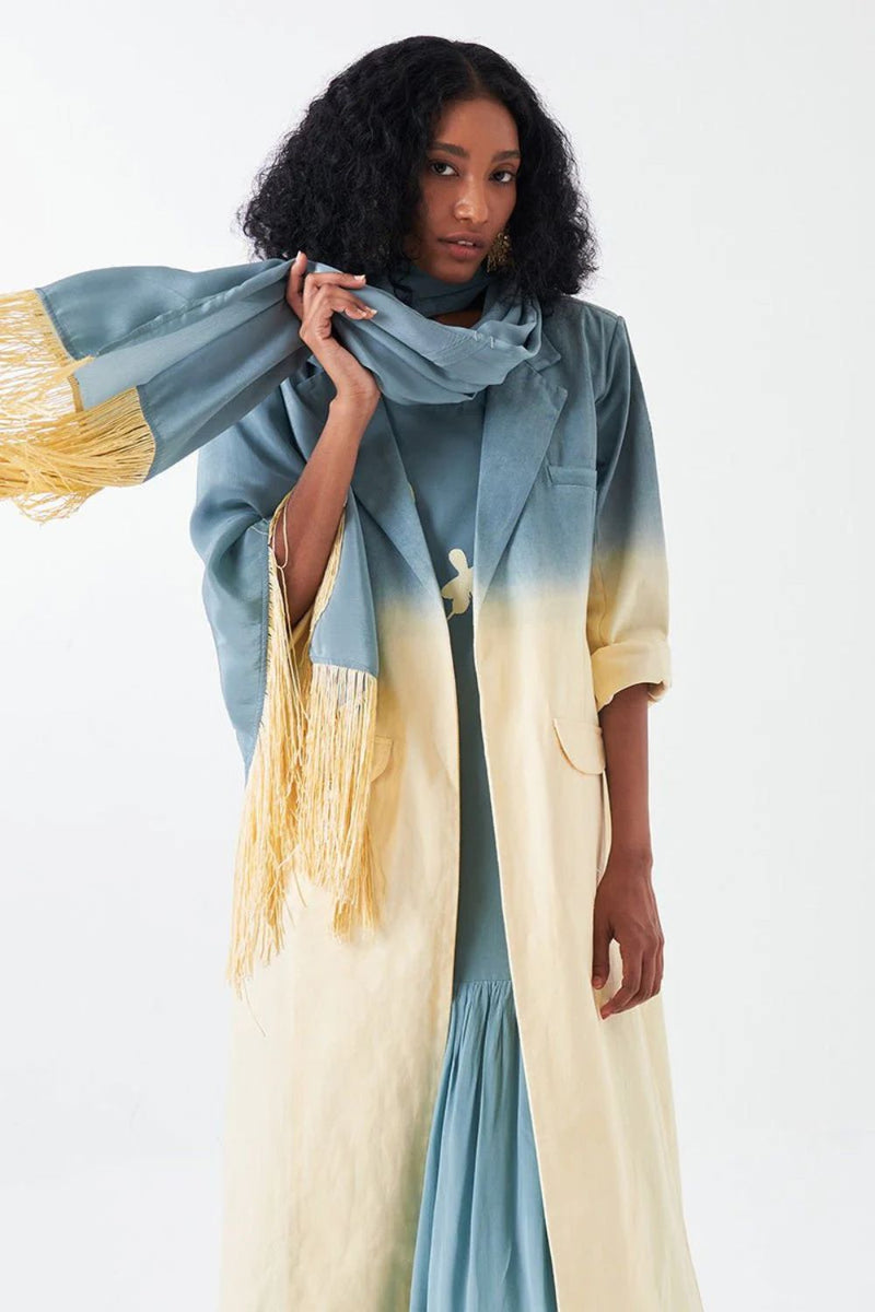 DIP DYE JACKET CO-ORD-NIAGRA BLUE & BUTTER (SET OF 3) poplin by THREE for women in Singapore